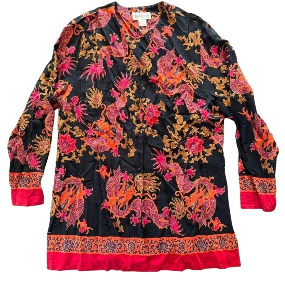 Vtg Diane Von Furstenberg silk assets blouse‎ Women's Medium M 100% Silk Dragons